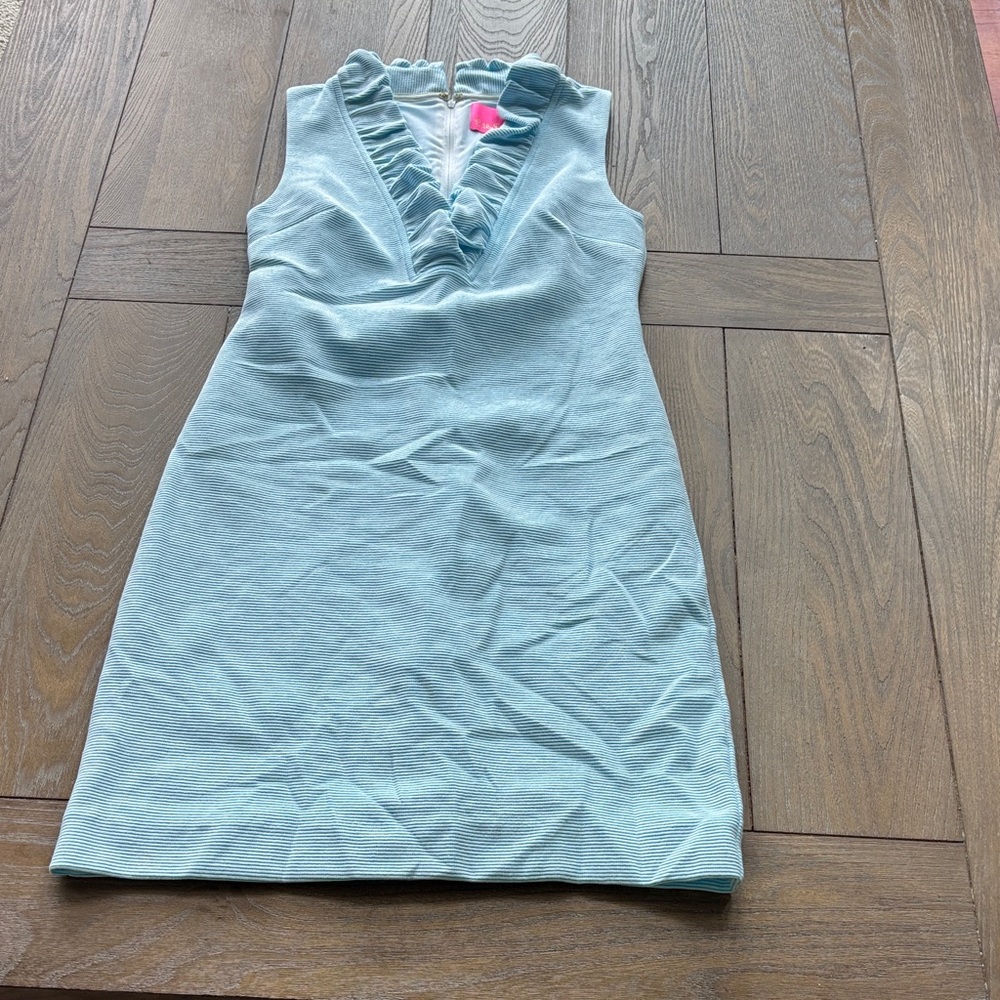 Lilly Pulitzer Light Blue Ruffle V-Neck Knit Dress